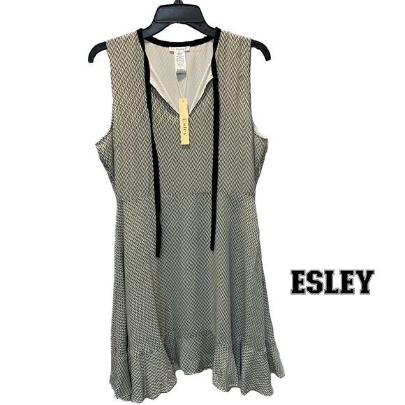 elsey Dresses & Skirts - NWT Esley 59977D fit & flair neck tie sleeveless dress  black and white